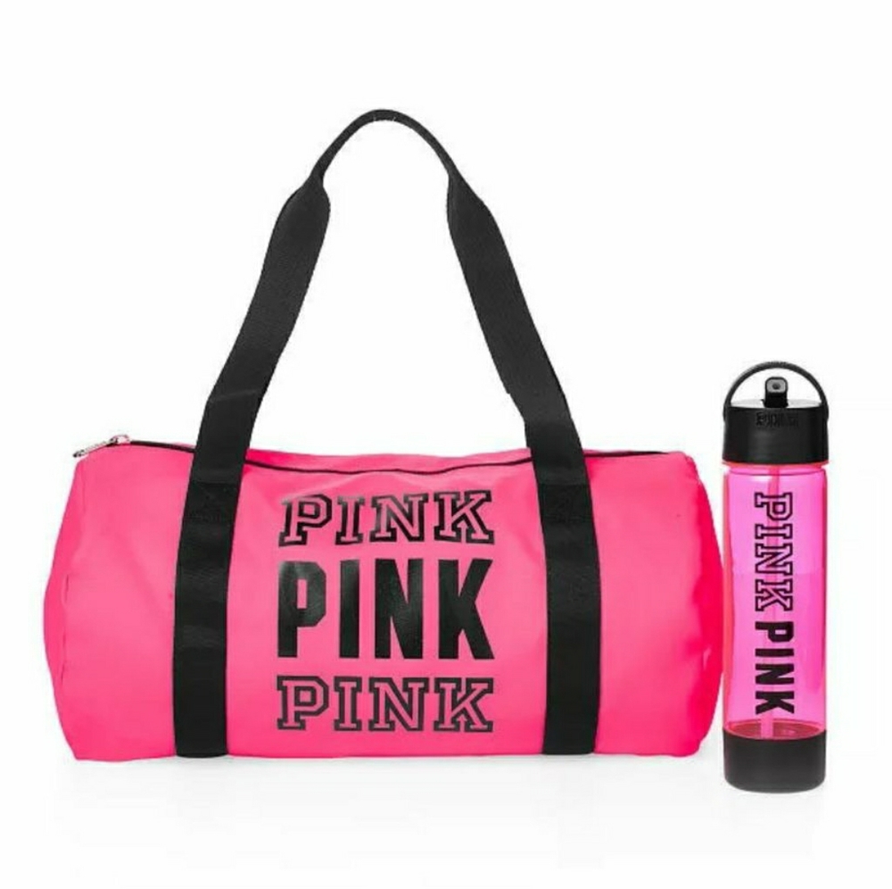 Victoria's Secret pink bag with bottle
